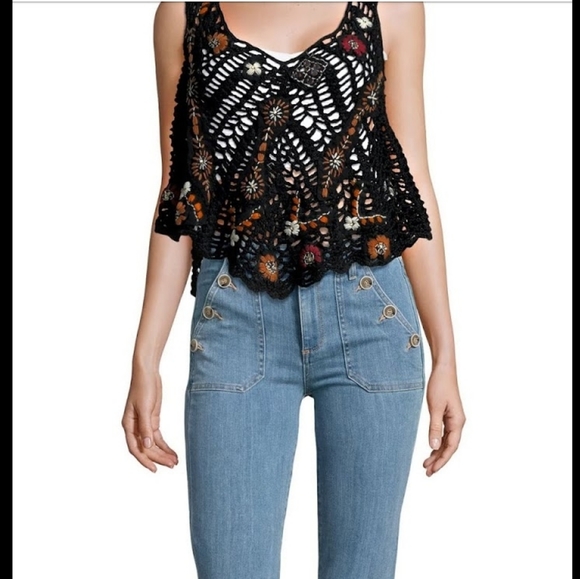FREE PEOPLE Last Rose Embroidered Crocheted Boho Festival Top NEW - Picture 8 of 13